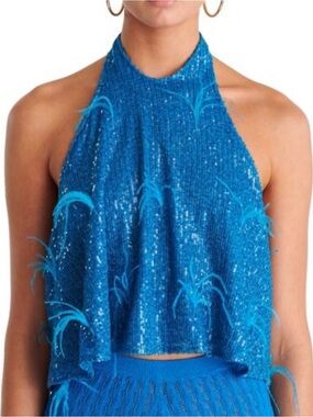 NEW RONNY KOBO BLUE SEQUIN HALTER TOP